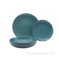 20pcs Porcelaine Ceramic Blue Round Plate Dinneresetet